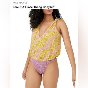 Free People Bare It All Lace Thong Floral Bodysuit